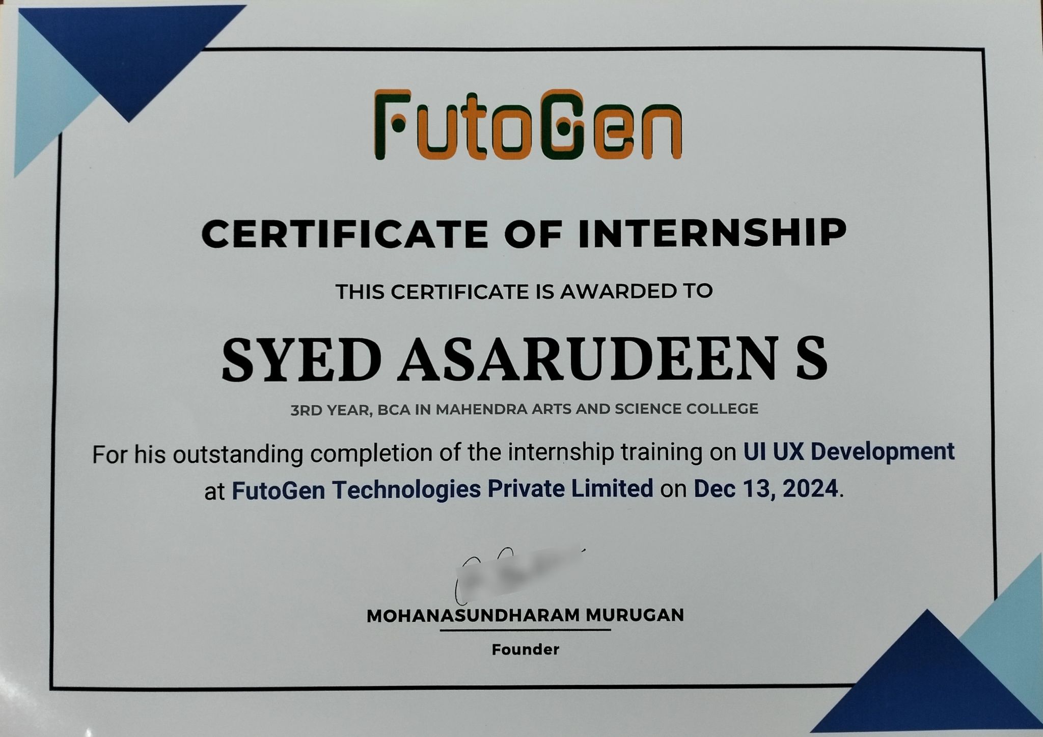 Internship Certificate